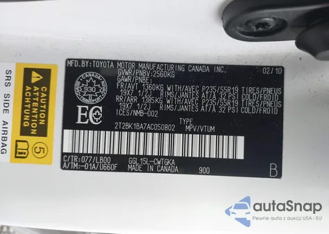 2010 Lexus Rx 350 from USA, damaged, VIN 2T2BK1BA7AC050802